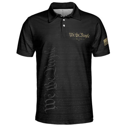 We The People Constitution Black Polo Shirt For Men Est 1776 Patriotic Moisture Wicking Short Sleeve Golf Top