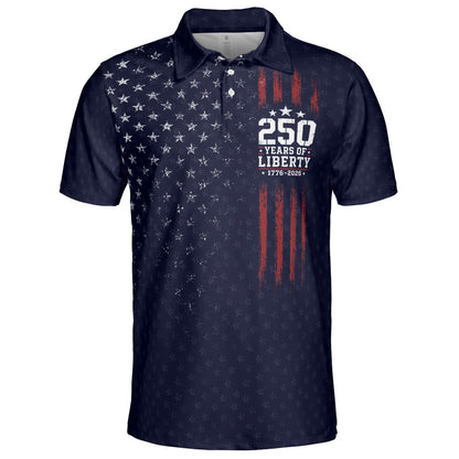 250 Years of Liberty Polo Shirt for Men Patriotic 1776 2026 4th of July Moisture Wicking Short Sleeve Golf Shirt