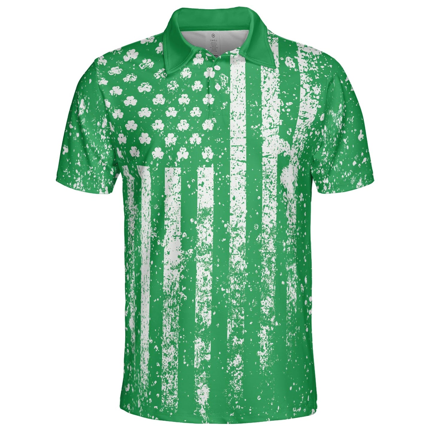 St Patricks Day Shamrock Flag Green Polo Moisture Wicking Short Sleeve Golf Shirt for Men
