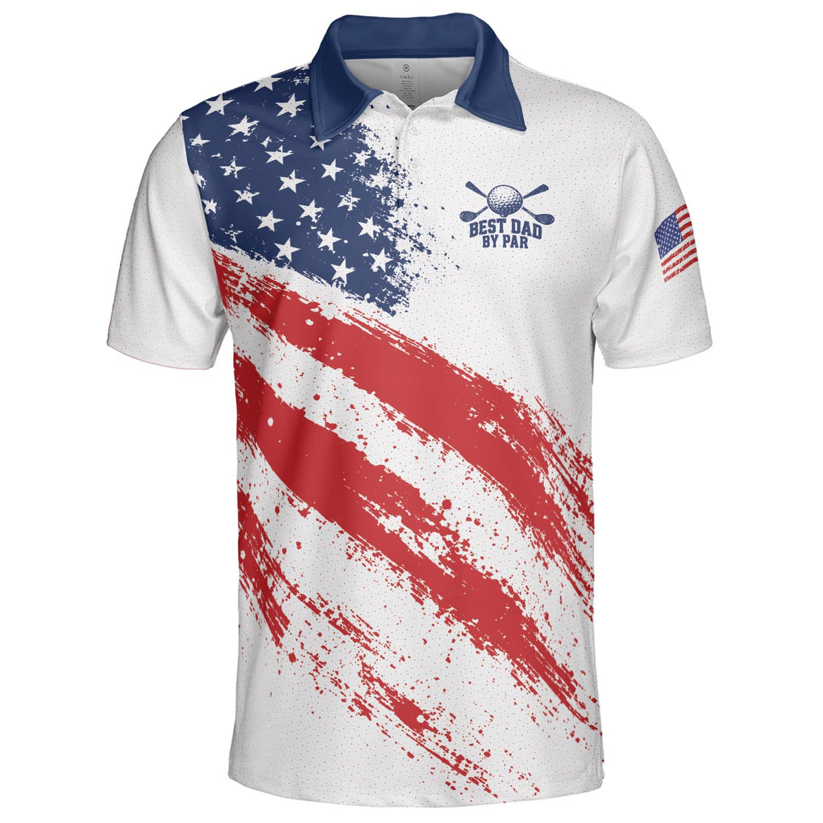 Best Dad By Par Golf Polo Shirt For Men American Flag Patriotic Moisture Wicking Short Sleeve Top