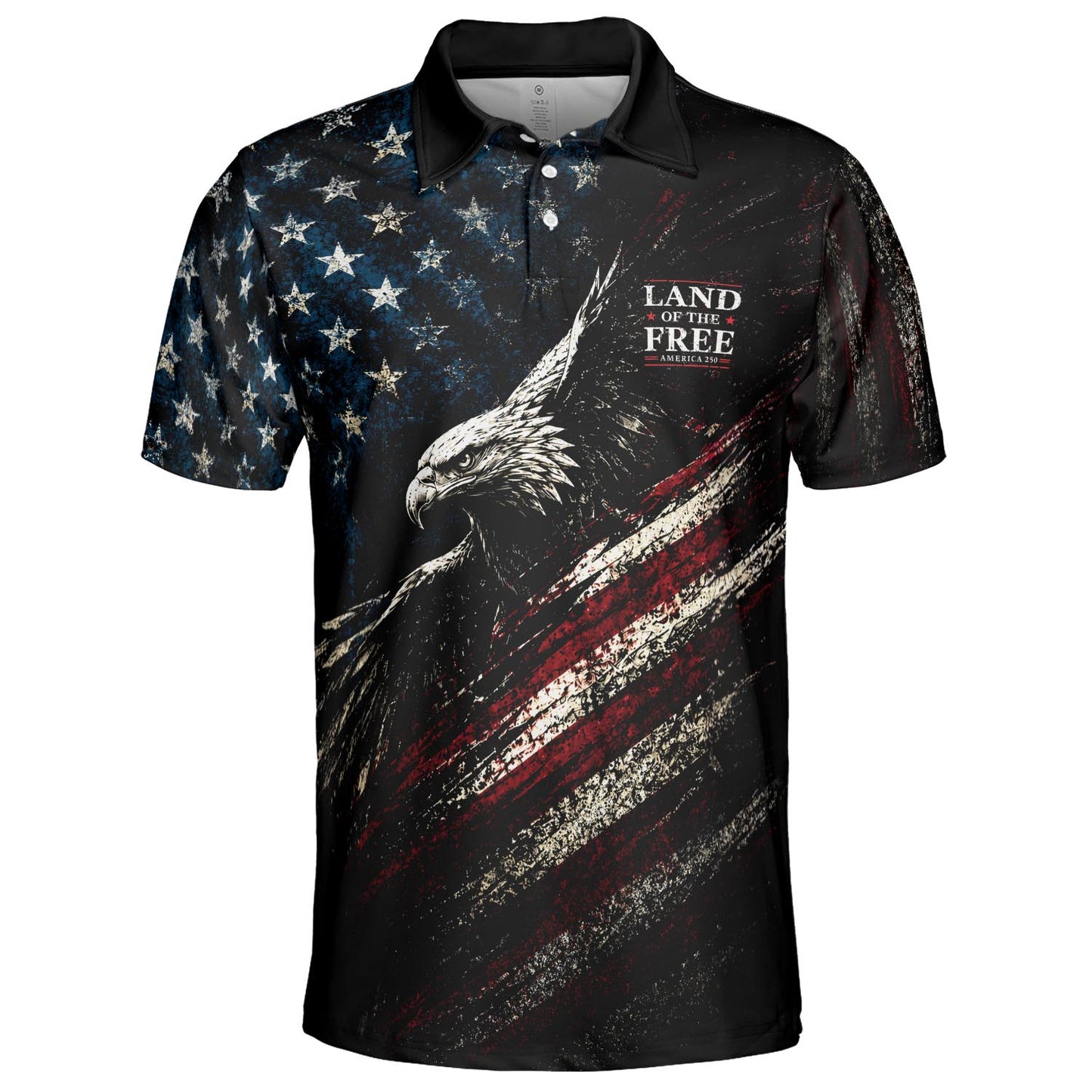 Land of the Free Eagle Polo Shirt for Men Patriotic American Flag 4th of July America 250 Moisture Wicking Short Sleeve Golf Shirt