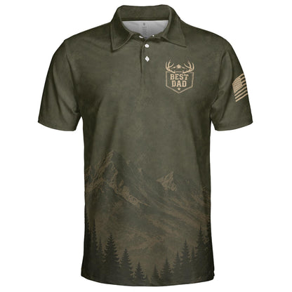 Best Dad Hunting Deer Polo Shirt For Men American Flag Moisture Wicking Short Sleeve Golf Top