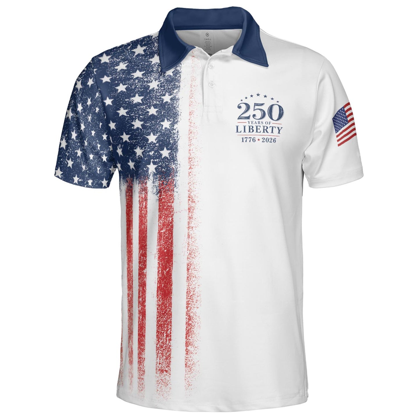 250 Years Of Liberty American Flag Polo Shirt For Men 1776 2026 Patriotic Moisture Wicking Short Sleeve Golf Top