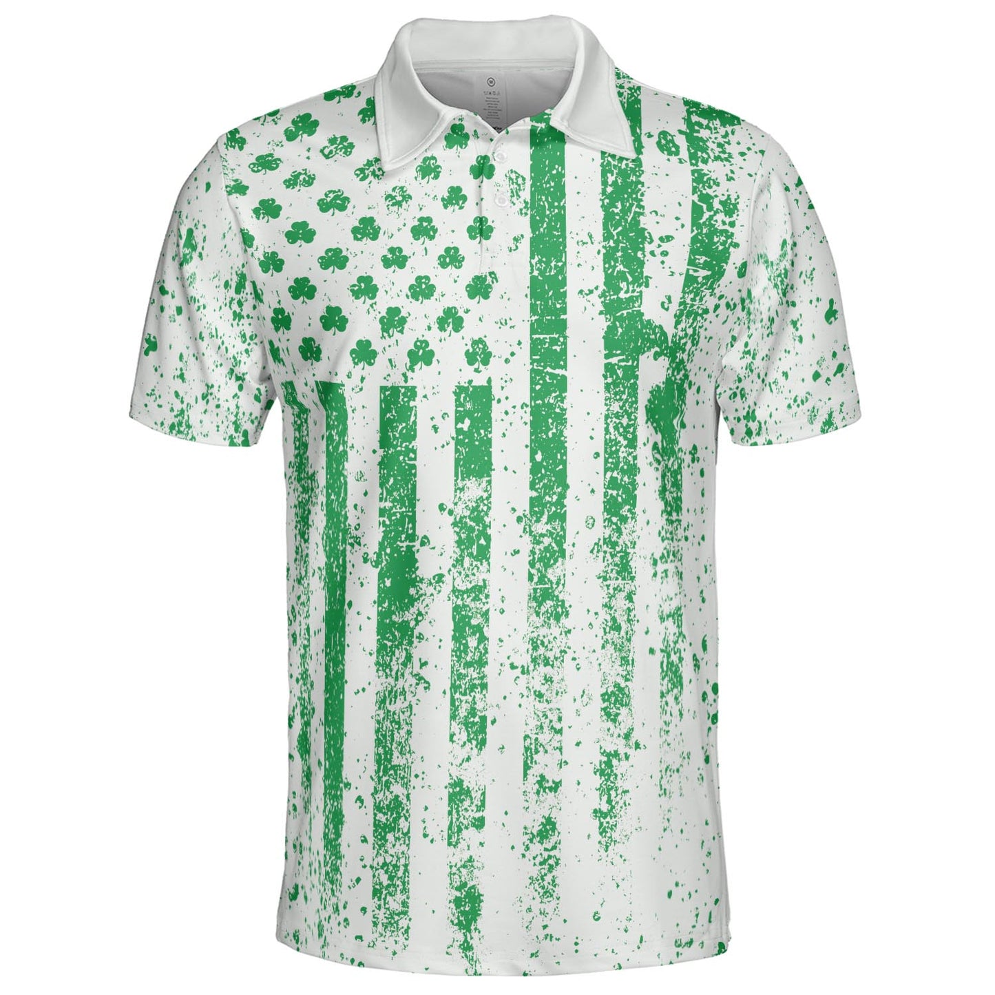 St Patricks Day Shamrock Flag White Polo Moisture Wicking Short Sleeve Golf Shirt for Men