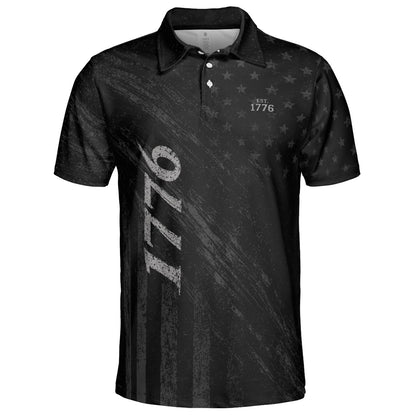1776 Patriotic Polo Shirt for Men Vintage American Flag 4th of July Moisture Wicking Short Sleeve Golf Top