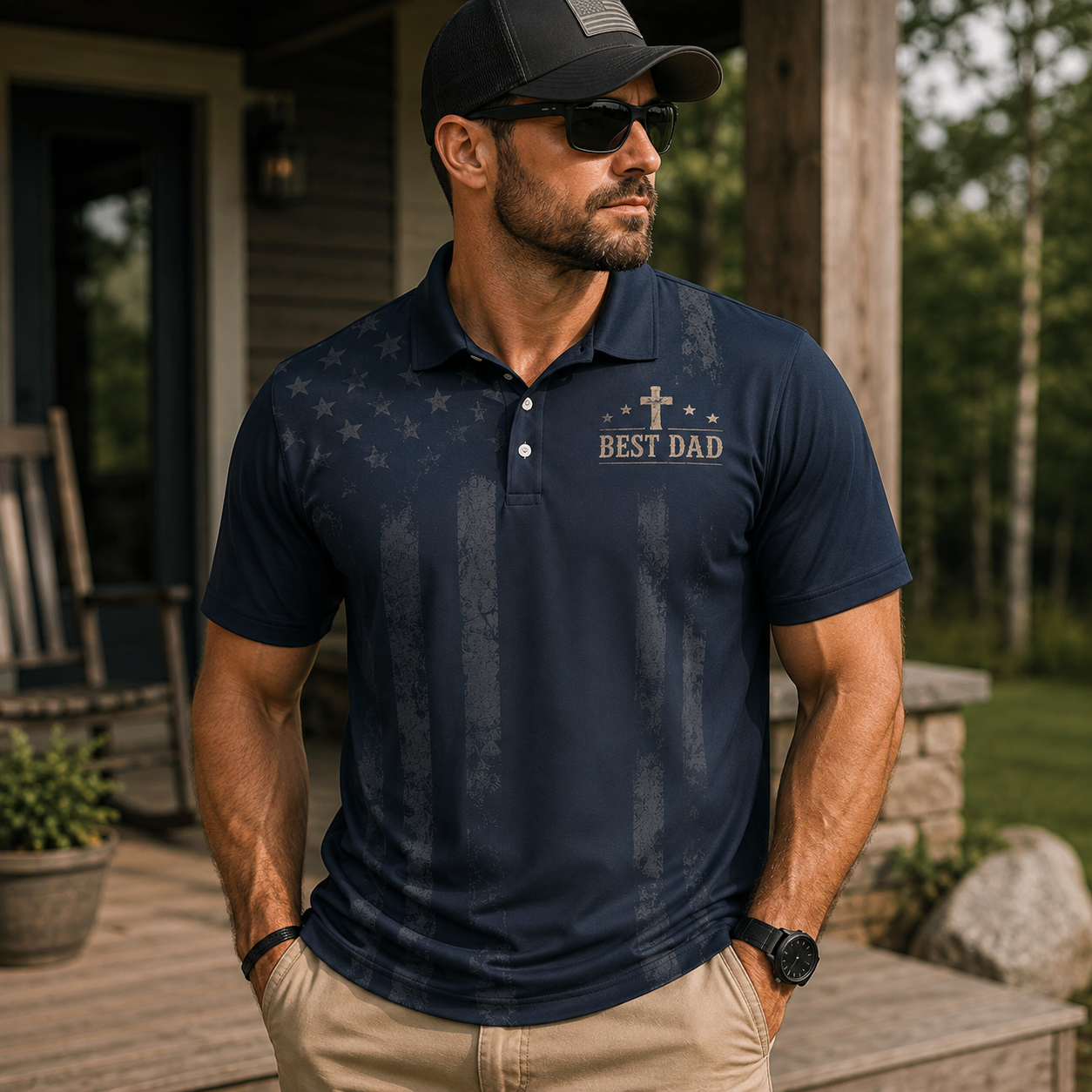 Best Dad Faith Family Freedom Cross Gift Moisture Wicking Golf Short Sleeve Polo Shirt