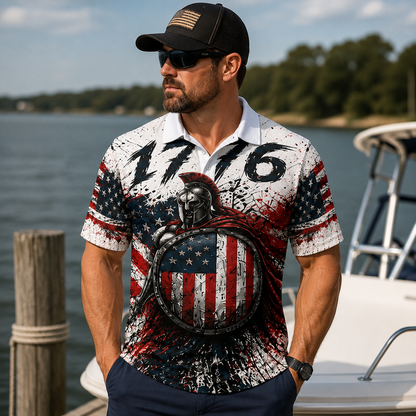 We The People Spartan Patriotic Moisture Wicking Golf Short Sleeve Polo Shirt