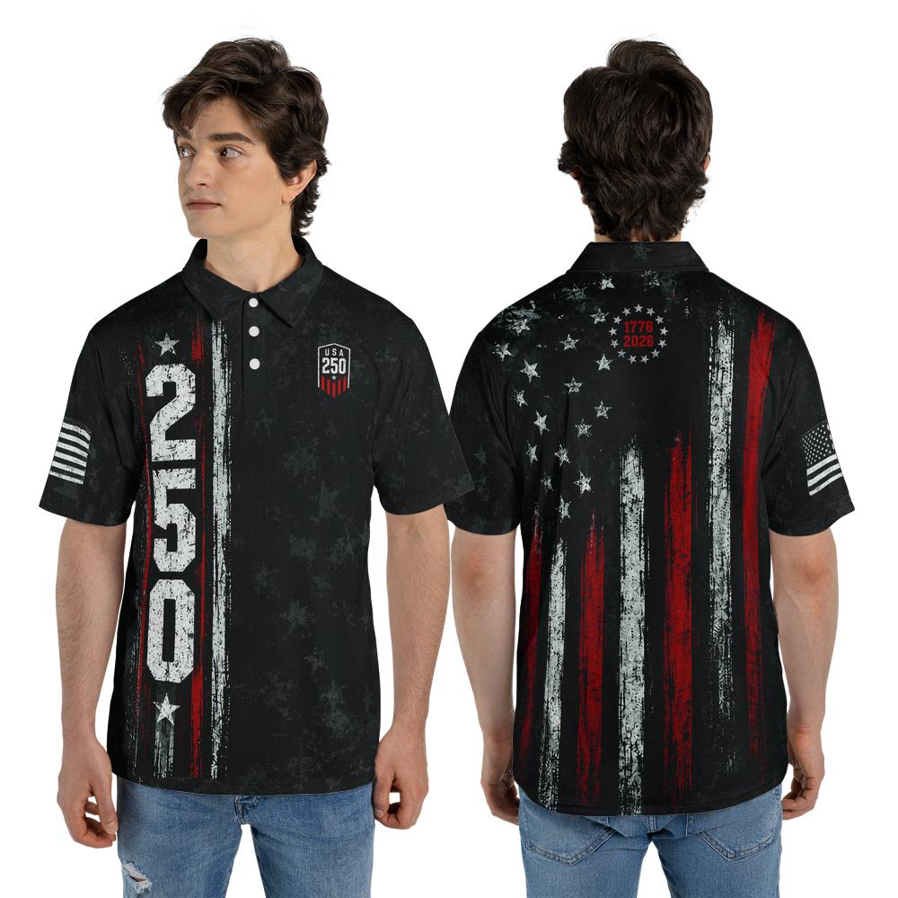 4th of July Polo Shirts for Men 250th Anniversary 1776 2026 American Flag Moisture Wicking Short Sleeve Golf Top