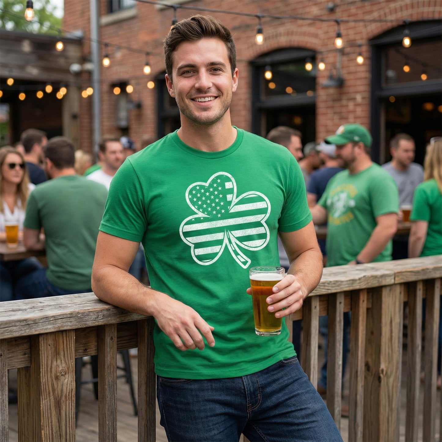 Irish Shamrock American Flag Patriotic Graphic Tee