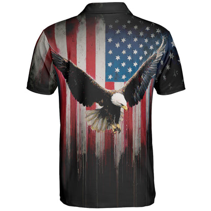 American Flag Eagle Polo Shirt for Men Bold Patriotic USA Freedom Moisture Wicking Short Sleeve Golf Top