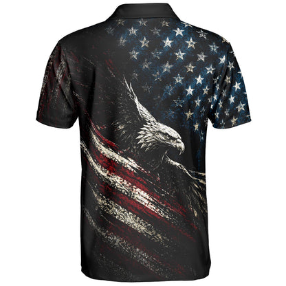 Land of the Free Eagle Polo Shirt for Men Patriotic American Flag 4th of July America 250 Moisture Wicking Short Sleeve Golf Shirt