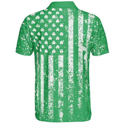 St Patricks Day Shamrock Flag Green Polo Moisture Wicking Short Sleeve Golf Shirt for Men