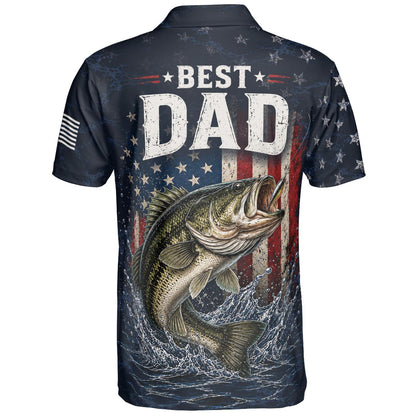 Best Dad Fishing Polo Shirt For Men American Flag Patriotic Moisture Wicking Short Sleeve Golf Top