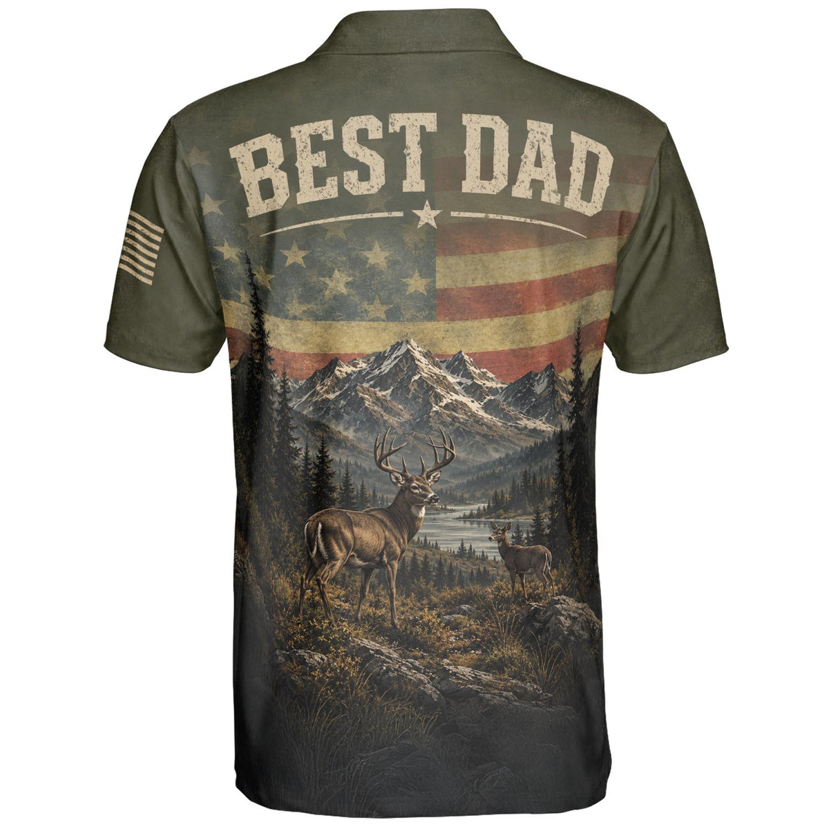 Best Dad Hunting Deer Polo Shirt For Men American Flag Moisture Wicking Short Sleeve Golf Top