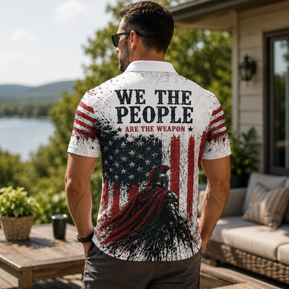 We The People Spartan Patriotic Moisture Wicking Golf Short Sleeve Polo Shirt