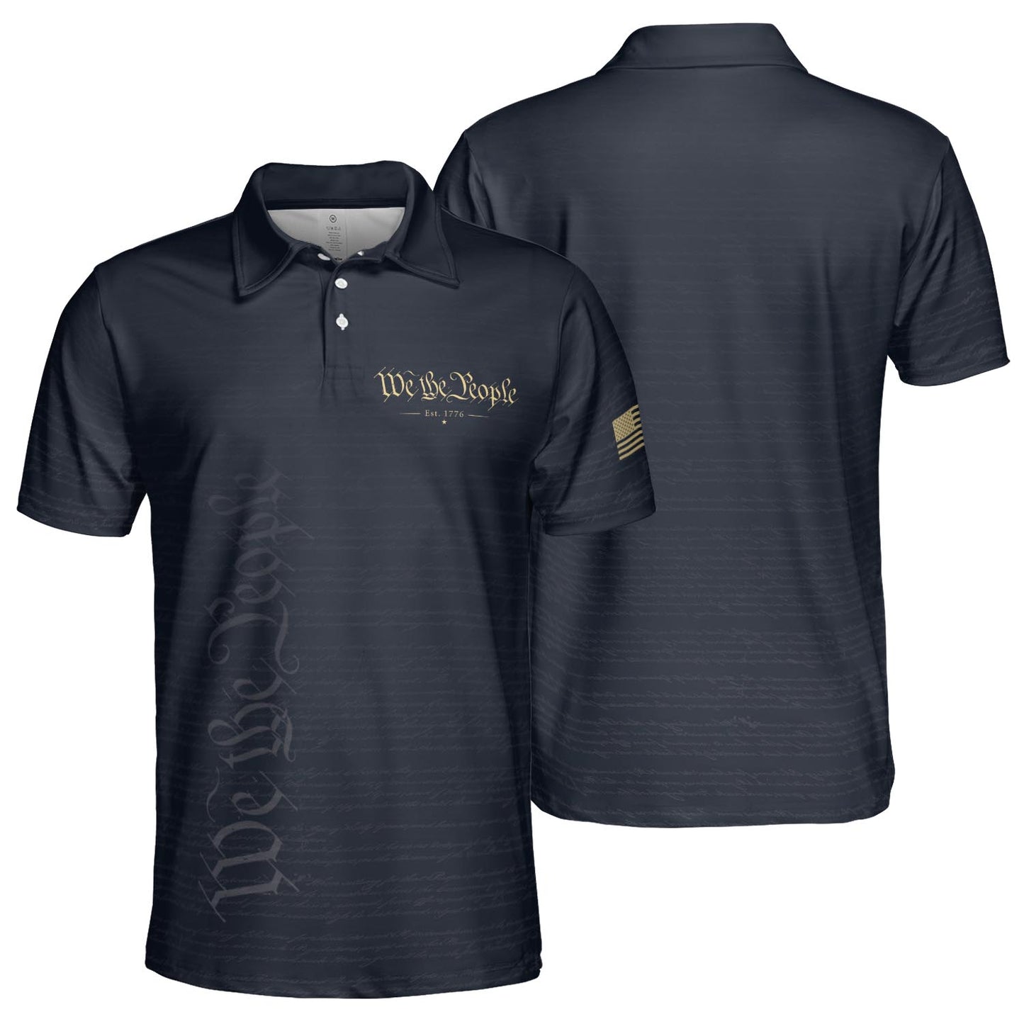 We The People Constitution Navy Blue Polo Shirt For Men Est 1776 Patriotic Moisture Wicking Short Sleeve Golf Top