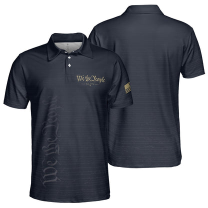 We The People Constitution Navy Blue Polo Shirt For Men Est 1776 Patriotic Moisture Wicking Short Sleeve Golf Top