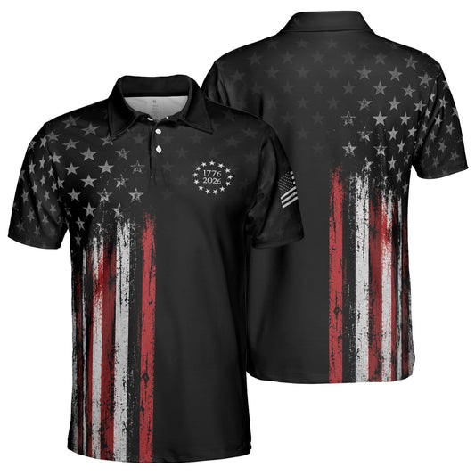 4th of July Polo Shirts for Men 250th Anniversary Patriotic American Flag Design Moisture Wicking Short Sleeve Golf Top