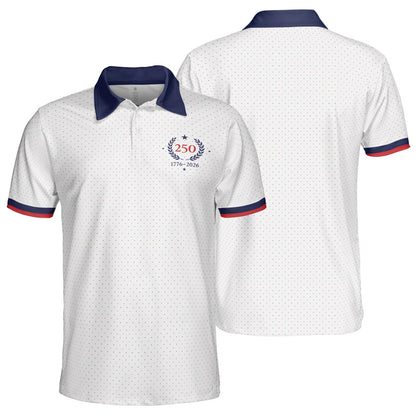 250th Anniversary Polo Shirt for Men America 250 4th of July Patriotic Stars 1776 2026 Moisture Wicking Short Sleeve Golf Shirt