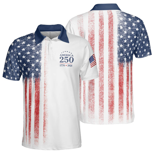 4th of July Polo Shirts for Men America 250 Patriotic Vintage Flag Design Moisture Wicking Short Sleeve Golf Top