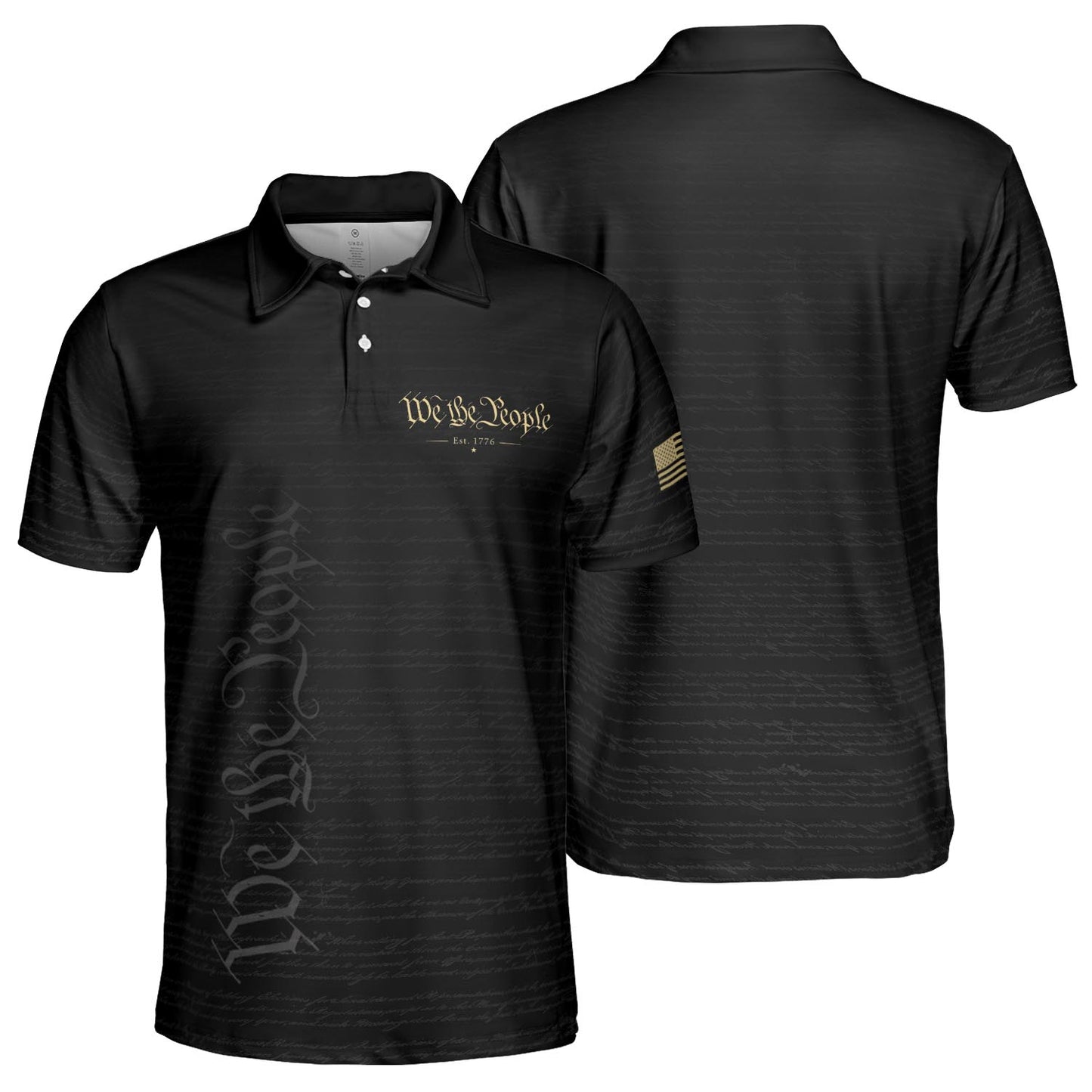 We The People Constitution Black Polo Shirt For Men Est 1776 Patriotic Moisture Wicking Short Sleeve Golf Top
