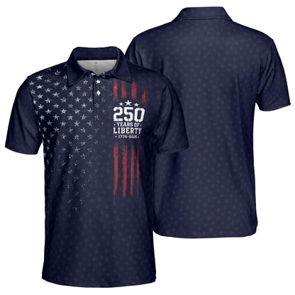 250 Years of Liberty Polo Shirt for Men Patriotic 1776 2026 4th of July Moisture Wicking Short Sleeve Golf Shirt