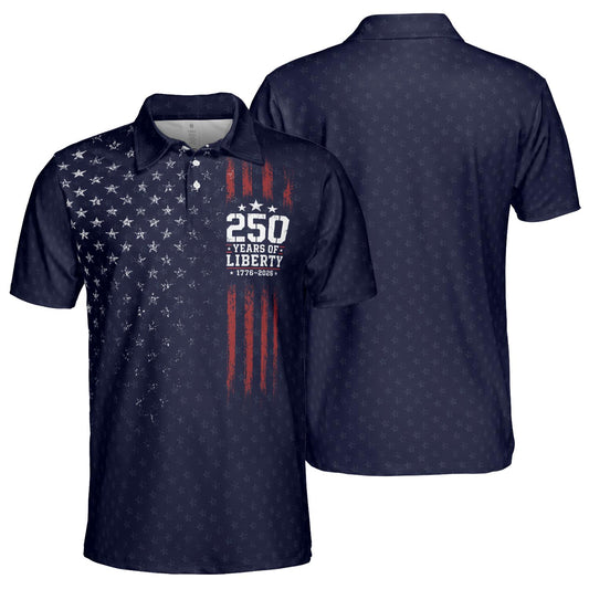 250 Years of Liberty Polo Shirt for Men Patriotic 1776 2026 4th of July Moisture Wicking Short Sleeve Golf Shirt