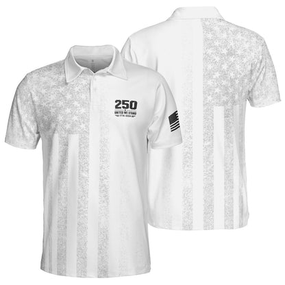 250th Anniversary White Polo Shirt for Men America 250 United We Stand 1776 2026 Moisture Wicking Short Sleeve Golf Top