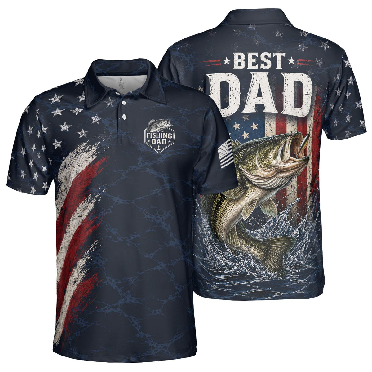 Best Dad Fishing Polo Shirt For Men American Flag Patriotic Moisture Wicking Short Sleeve Golf Top