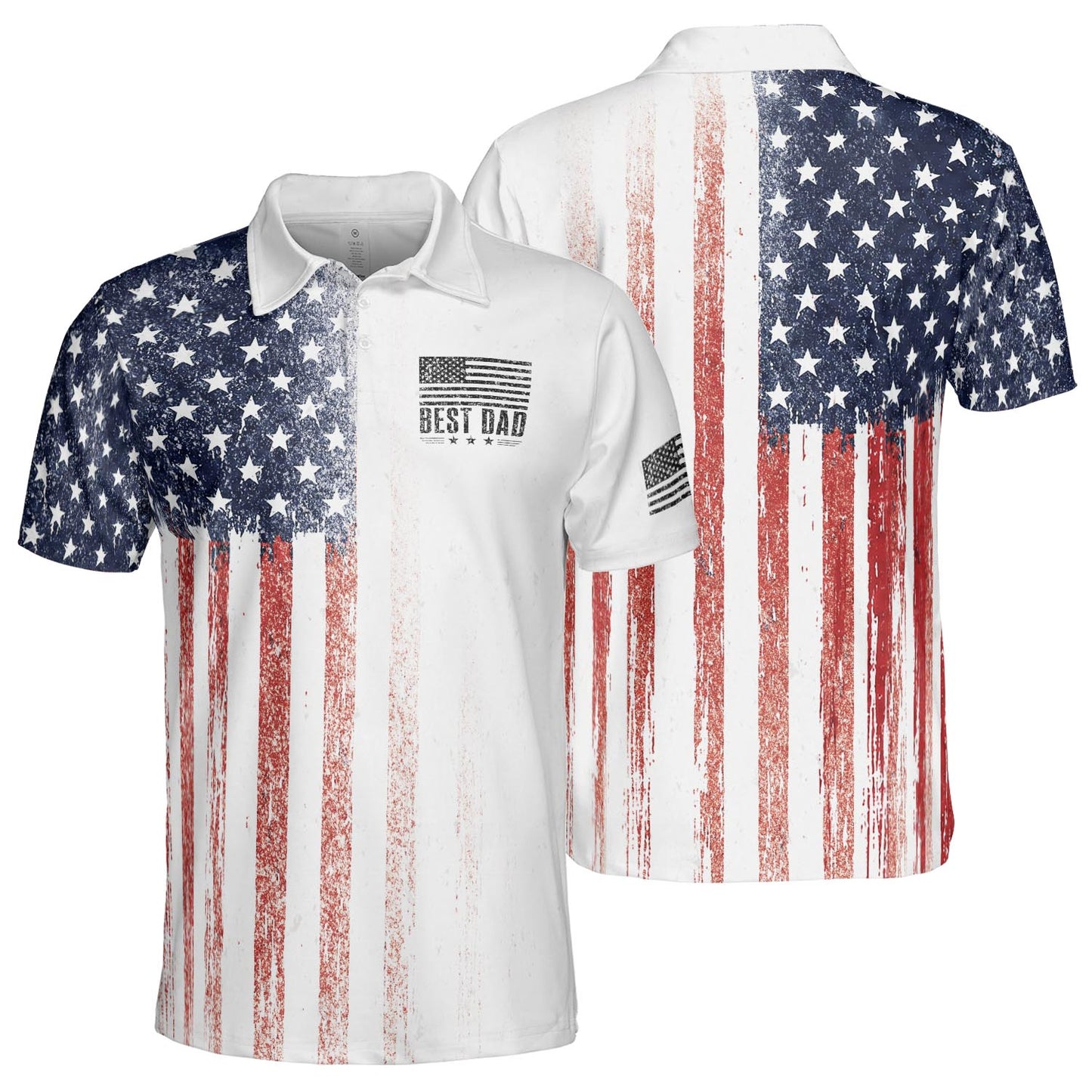 Best Dad American Flag Polo Shirt For Men Patriotic Moisture Wicking Short Sleeve Golf Top