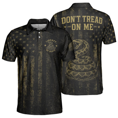 Don’t Tread On Me Gadsden Flag Polo Shirt for Men Liberty Or Death Patriotic Moisture Wicking Short Sleeve Golf Top