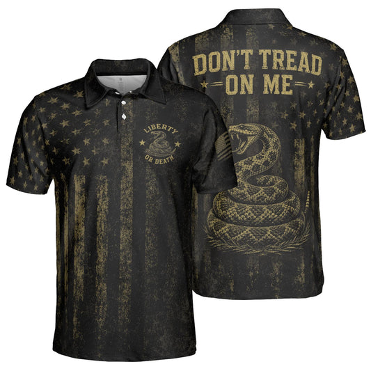 Don’t Tread On Me Gadsden Flag Polo Shirt for Men Liberty Or Death Patriotic Moisture Wicking Short Sleeve Golf Top