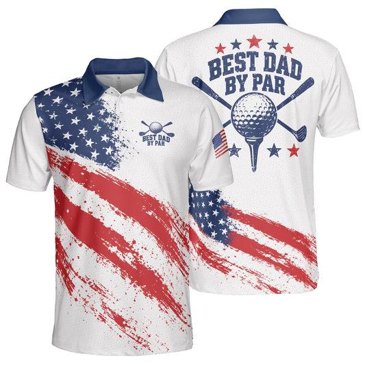 Best Dad By Par Golf Polo Shirt For Men American Flag Patriotic Moisture Wicking Short Sleeve Top
