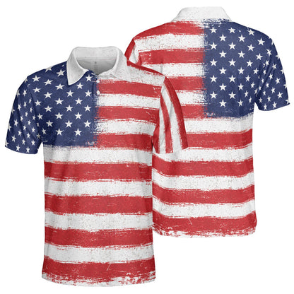 Patriotic American Flag Polo Shirt for Men Vintage USA Flag 4th of July Independence Day Golf Shirt Moisture Wicking Short Sleeve Golf Top