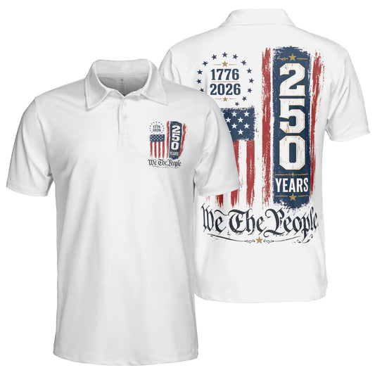 4th of July Polo Shirts for Men We The People 250th Anniversary Moisture Wicking Short Sleeve Golf Top