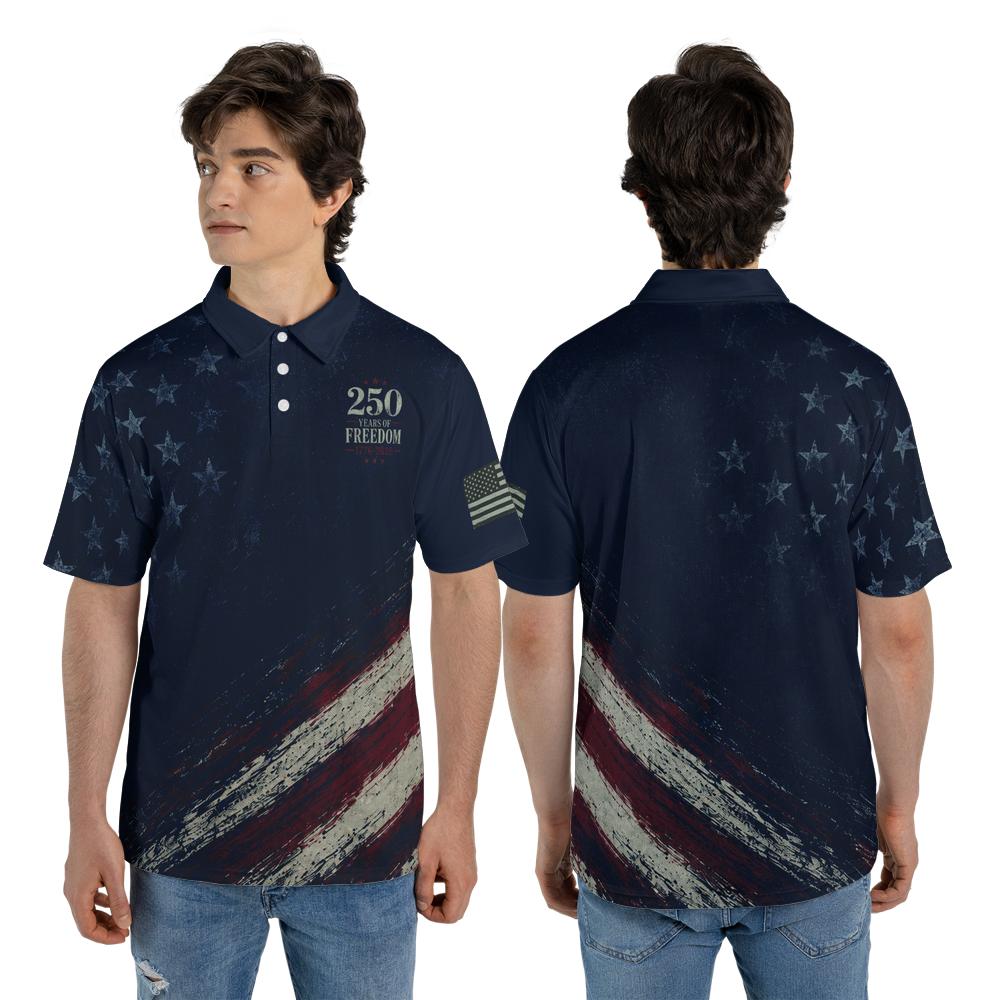 Patriotic Polo Shirt for Men American Flag 4th of July America 250 Moisture Wicking Short Sleeve Golf Shirt