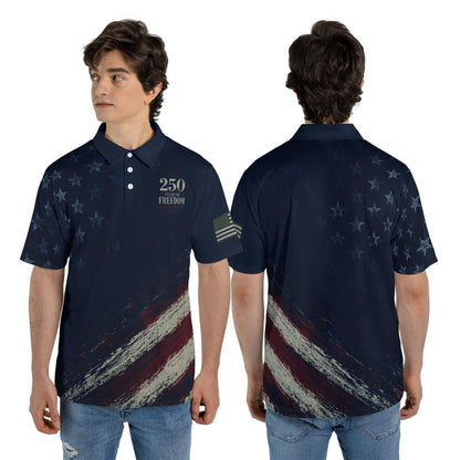 Patriotic Polo Shirt for Men American Flag 4th of July America 250 Moisture Wicking Short Sleeve Golf Shirt