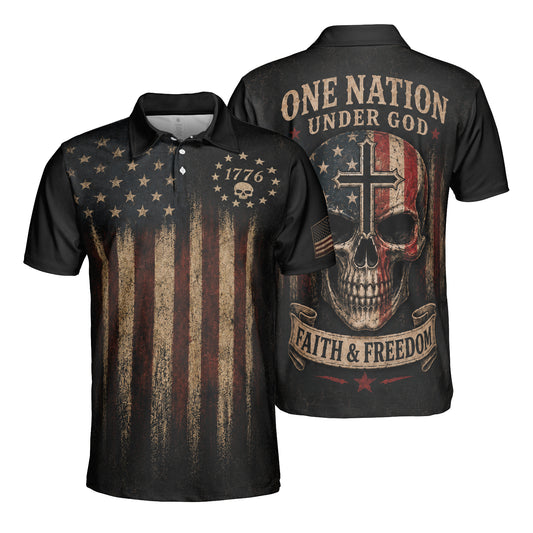 One Nation Under God Moisture Wicking Golf Short Sleeve Polo Shirt
