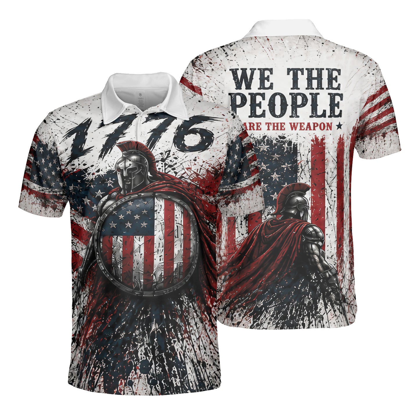 We The People Spartan Patriotic Moisture Wicking Golf Short Sleeve Polo Shirt