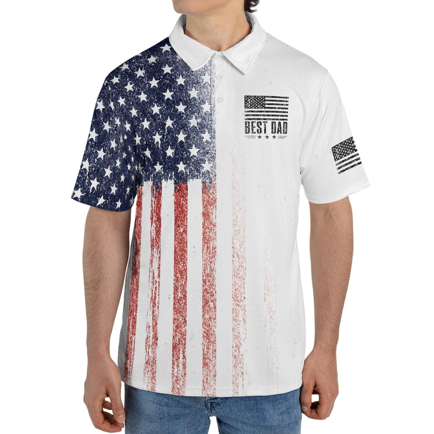 Best Dad American Flag Polo Shirt For Men Patriotic Moisture Wicking Short Sleeve Golf Top