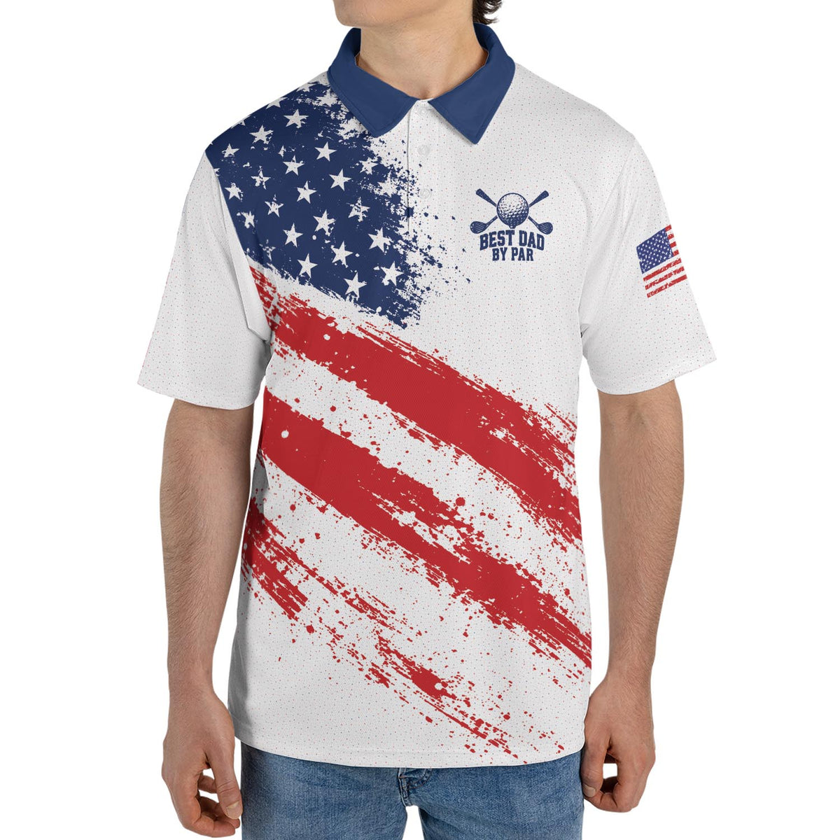 Best Dad By Par Golf Polo Shirt For Men American Flag Patriotic Moisture Wicking Short Sleeve Top