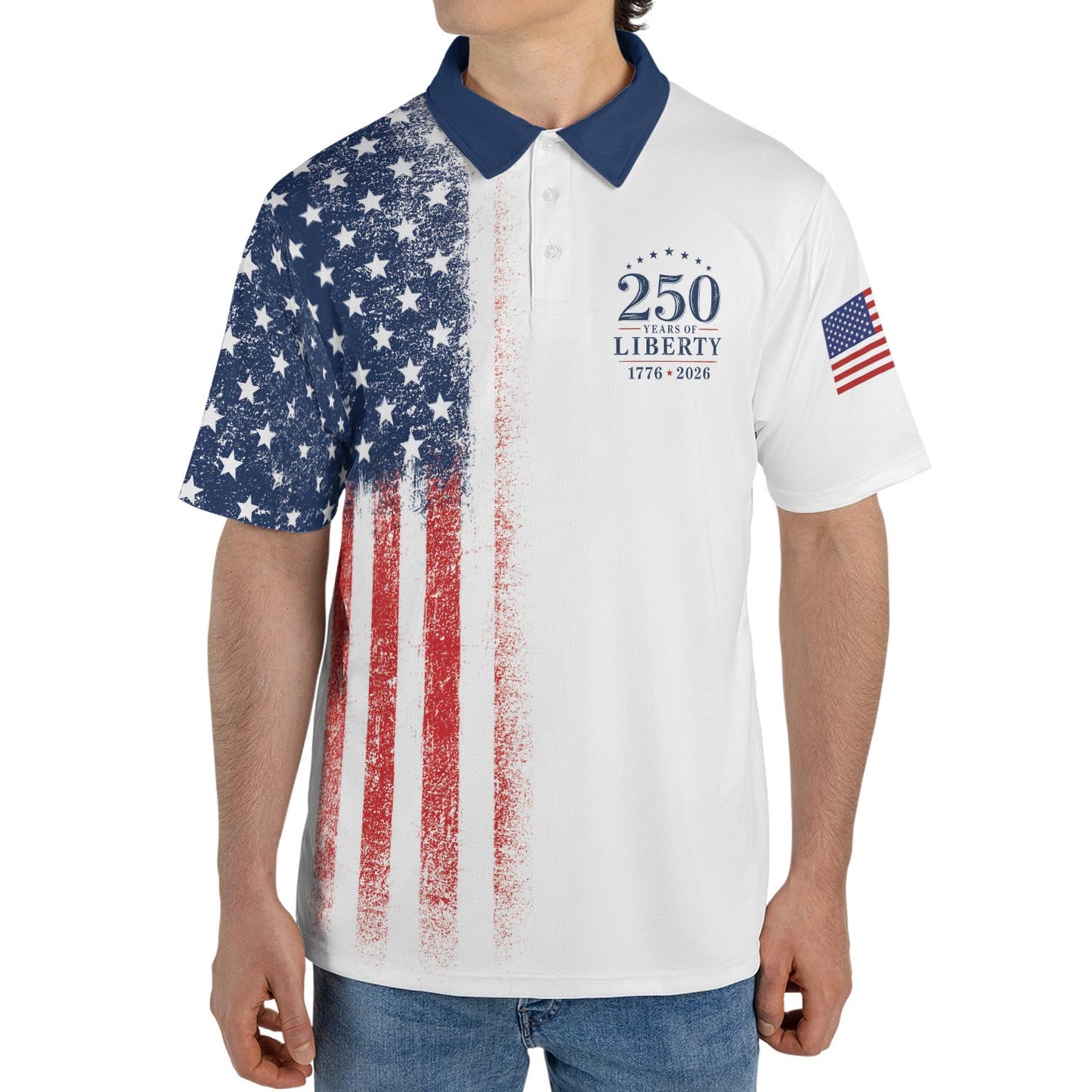 250 Years Of Liberty American Flag Polo Shirt For Men 1776 2026 Patriotic Moisture Wicking Short Sleeve Golf Top