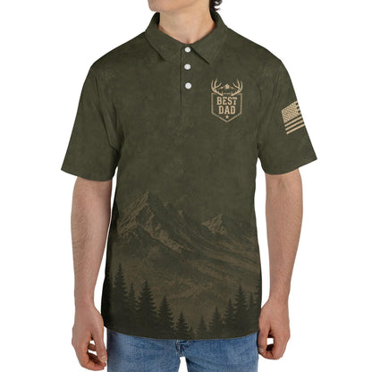 Best Dad Hunting Deer Polo Shirt For Men American Flag Moisture Wicking Short Sleeve Golf Top