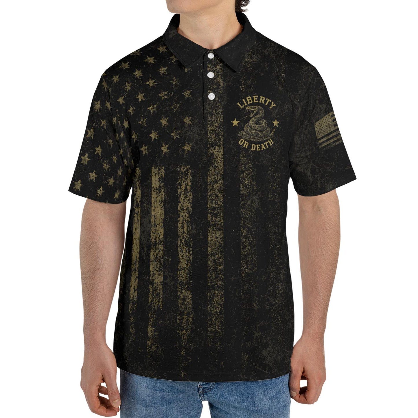 Don’t Tread On Me Gadsden Flag Polo Shirt for Men Liberty Or Death Patriotic Moisture Wicking Short Sleeve Golf Top