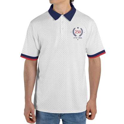 250th Anniversary Polo Shirt for Men America 250 4th of July Patriotic Stars 1776 2026 Moisture Wicking Short Sleeve Golf Shirt