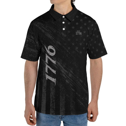 1776 Patriotic Polo Shirt for Men Vintage American Flag 4th of July Moisture Wicking Short Sleeve Golf Top