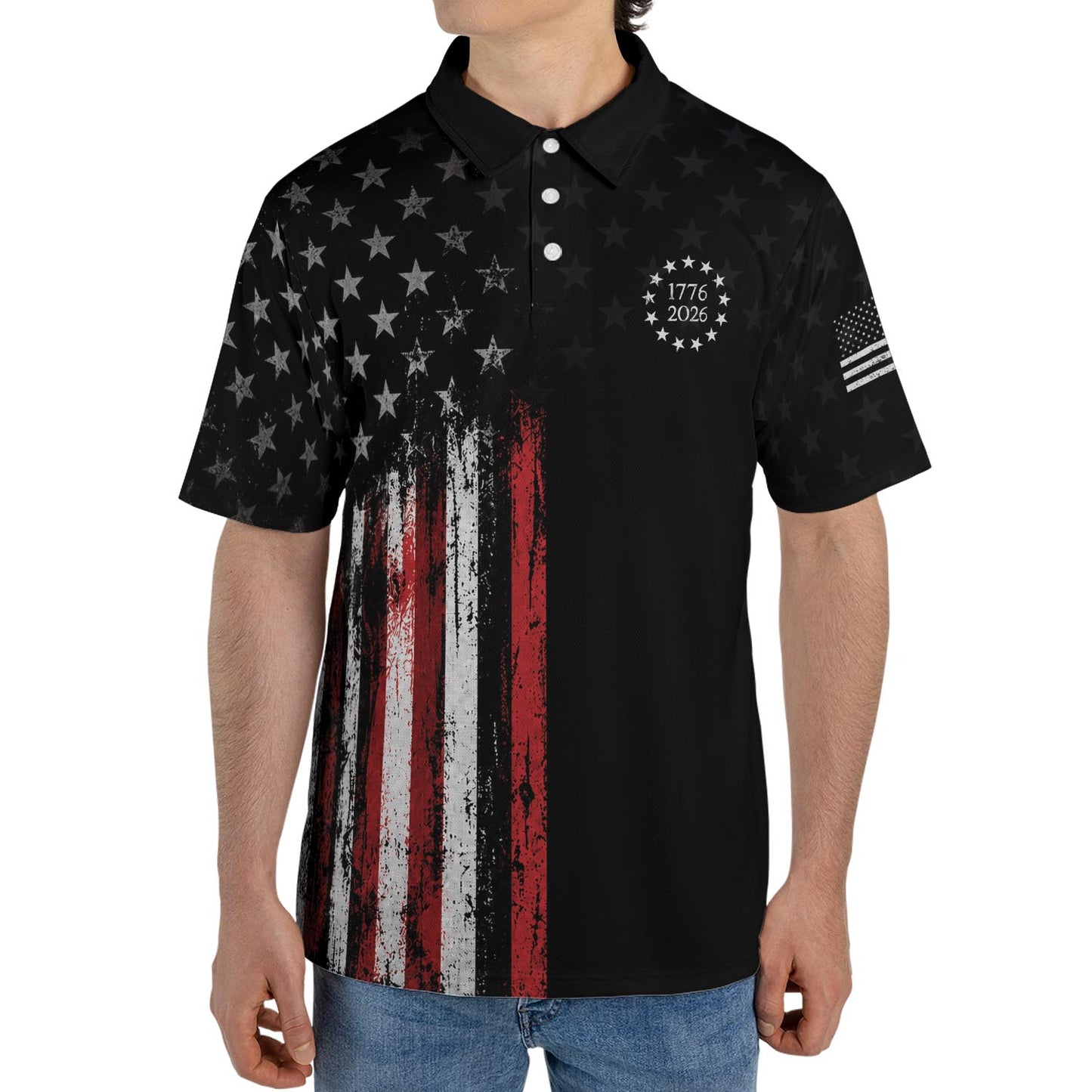 4th of July Polo Shirts for Men 250th Anniversary Patriotic American Flag Moisture Wicking Short Sleeve Golf Top