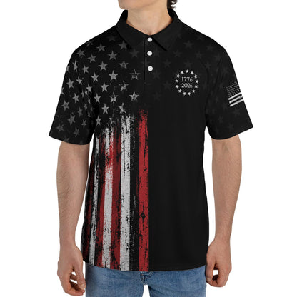 4th of July Polo Shirts for Men 250th Anniversary Patriotic American Flag Moisture Wicking Short Sleeve Golf Top