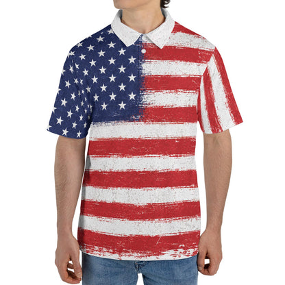 Patriotic American Flag Polo Shirt for Men Vintage USA Flag 4th of July Independence Day Golf Shirt Moisture Wicking Short Sleeve Golf Top