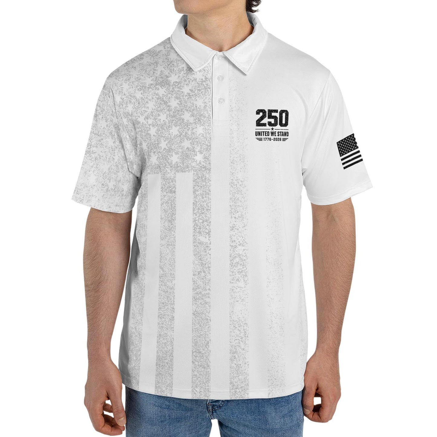 250th Anniversary White Polo Shirt for Men America 250 United We Stand 1776 2026 Moisture Wicking Short Sleeve Golf Top